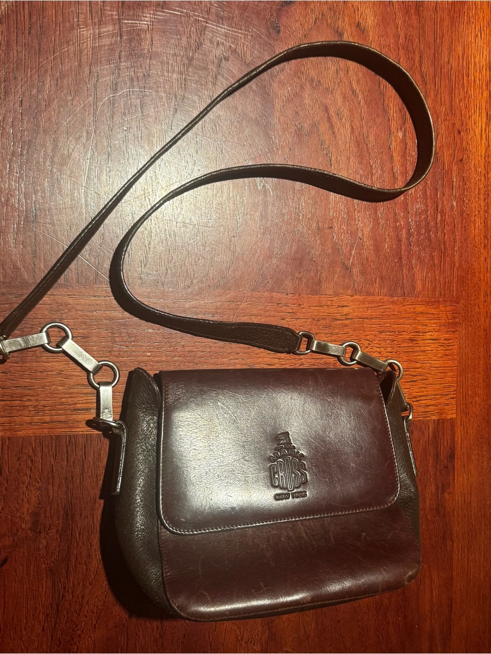 Vintage Mark Cross Brown Leather Crossbody Shoulder Bag
